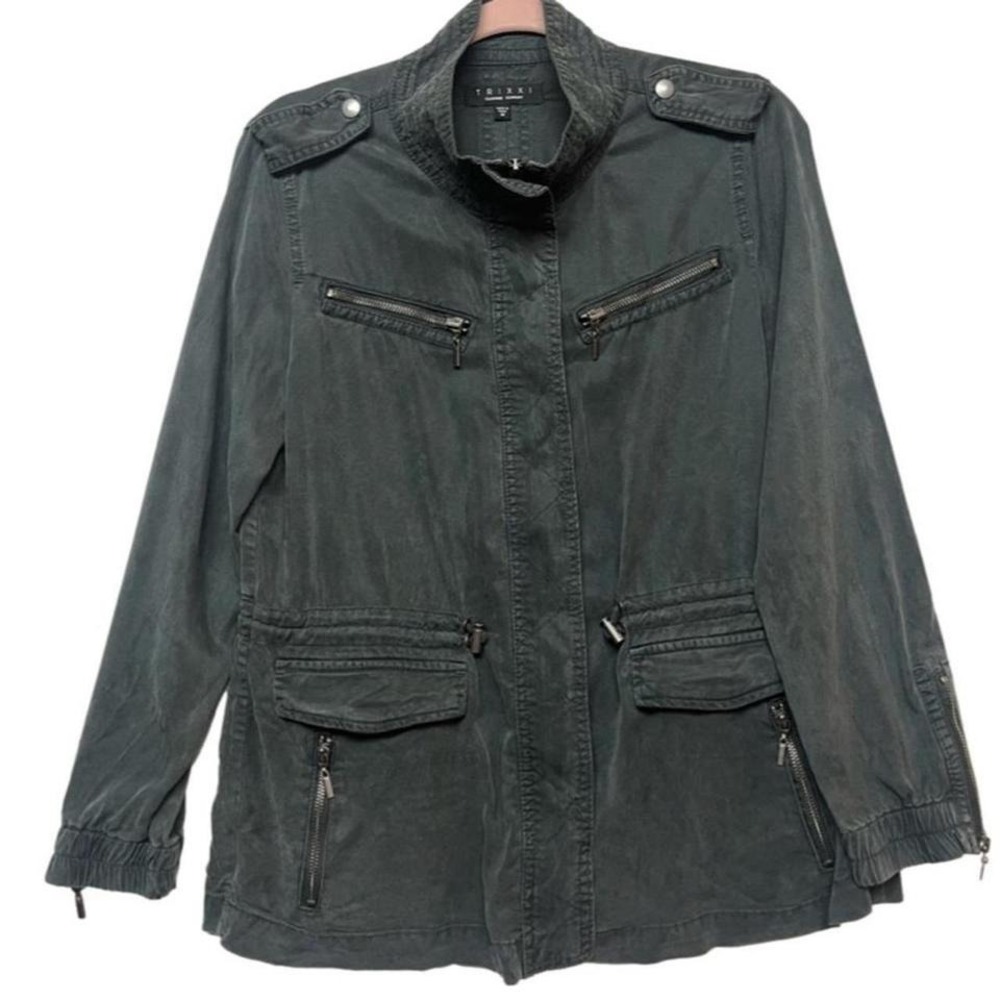 Trixxi Utility Jacket Womens Size M Charcoal 100% TENCEL Military Whimsigoth NWT